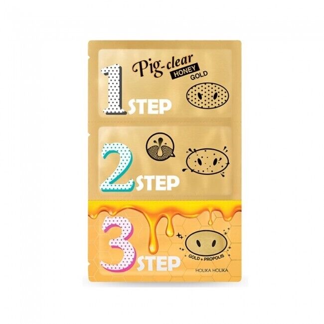 3 x Holika Holika Pig Nose Clear Black Head 3 Step Kit (Honey Gold)